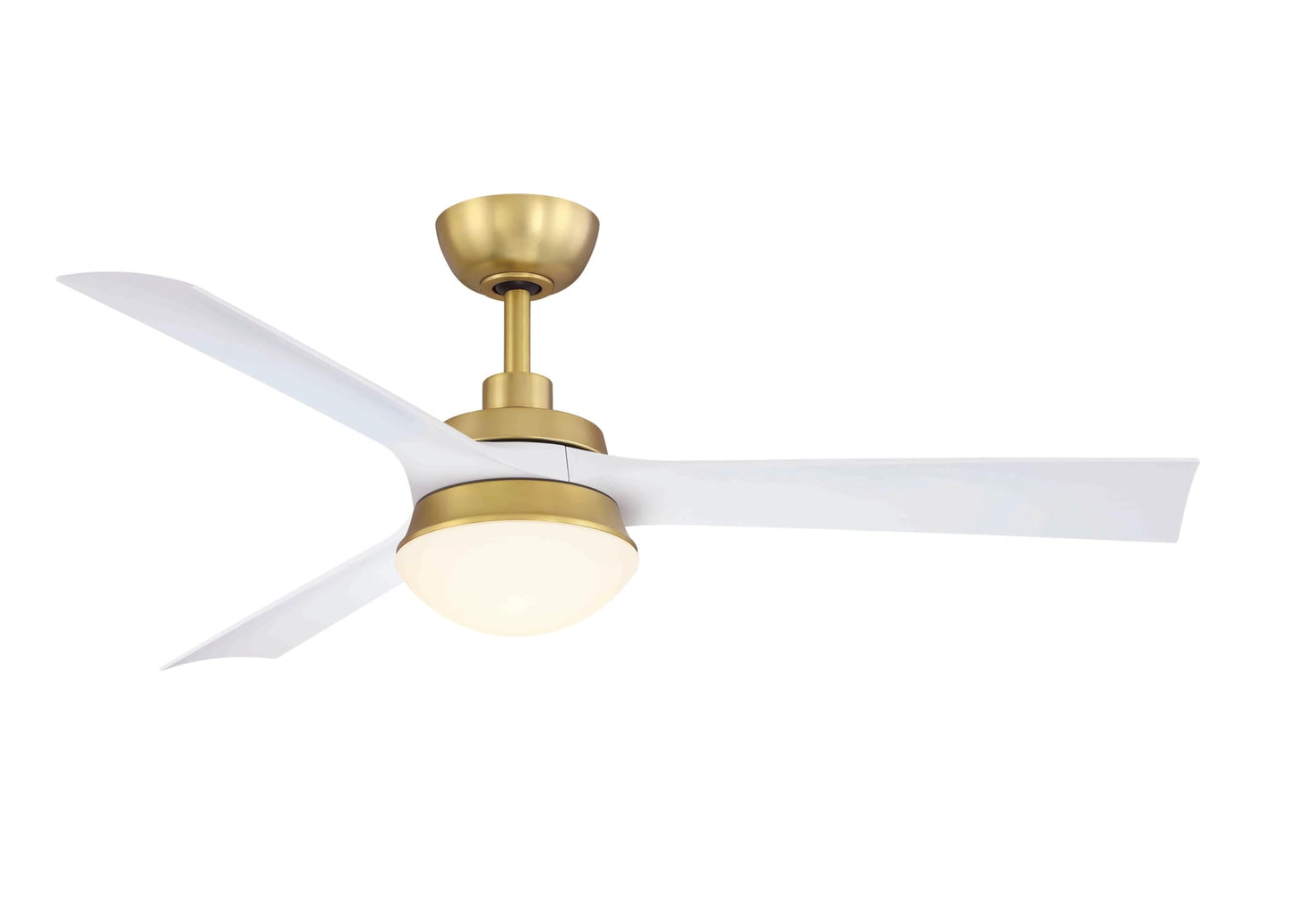 Fanimation Barlow 52" 3-blade fan w/ light kit, brushed satin brass, matte white blades.