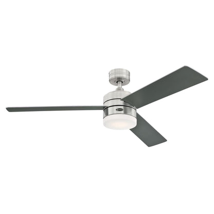 Westinghouse Alta Vista 52" smart fan, LED light, remote, brushed nickel, frosted glass.