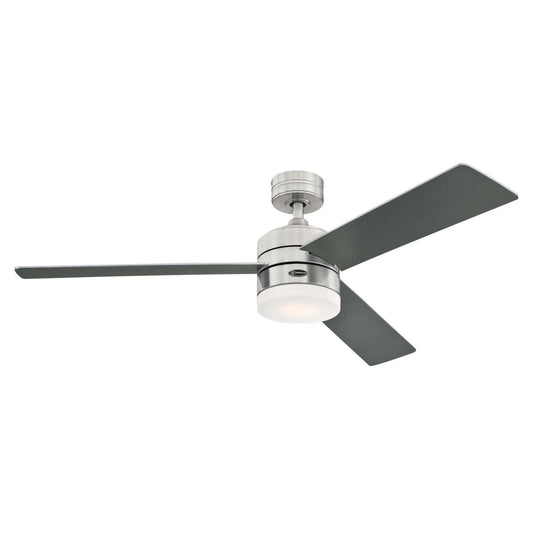 Westinghouse Alta Vista 52" smart fan, LED light, remote, brushed nickel, frosted glass.