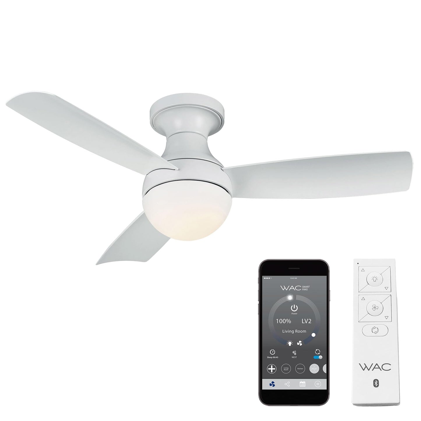 Orb 44" smart fan, 3000K LED, remote + wall cradle, Alexa/Google, indoor/outdoor.
