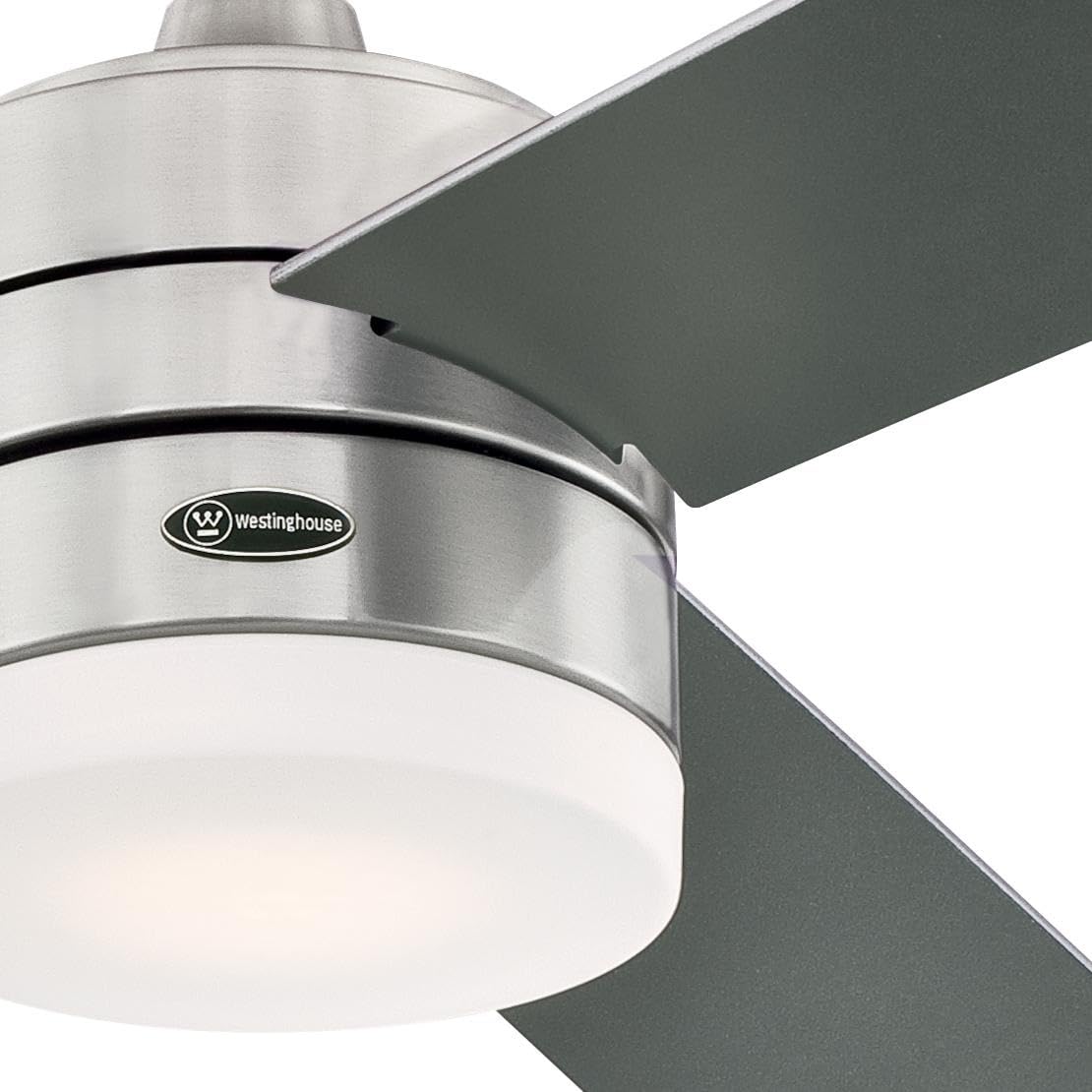 Westinghouse Alta Vista 52" smart fan, LED light, remote, brushed nickel, frosted glass.