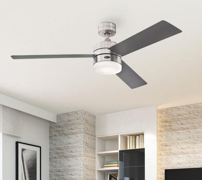 Westinghouse Alta Vista 52" smart fan, LED light, remote, brushed nickel, frosted glass.