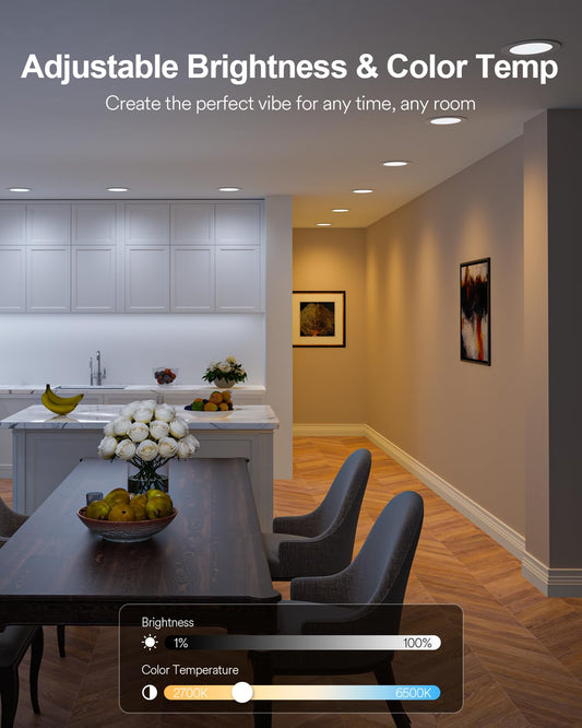 Lumary 4" RGBWW recessed light, 9W, WiFi app, Alexa/Google, 12-pack.
