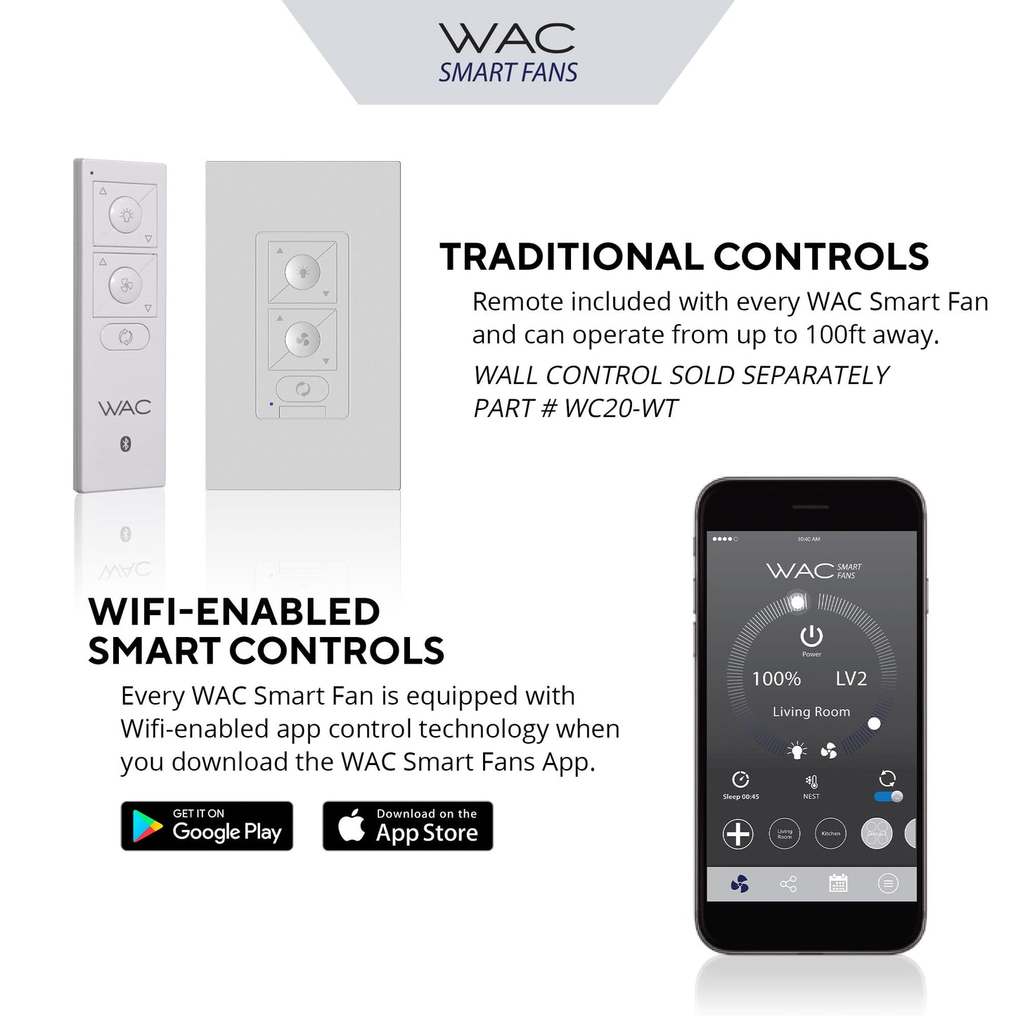 Orb 44" smart fan, 3000K LED, remote + wall cradle, Alexa/Google, indoor/outdoor.