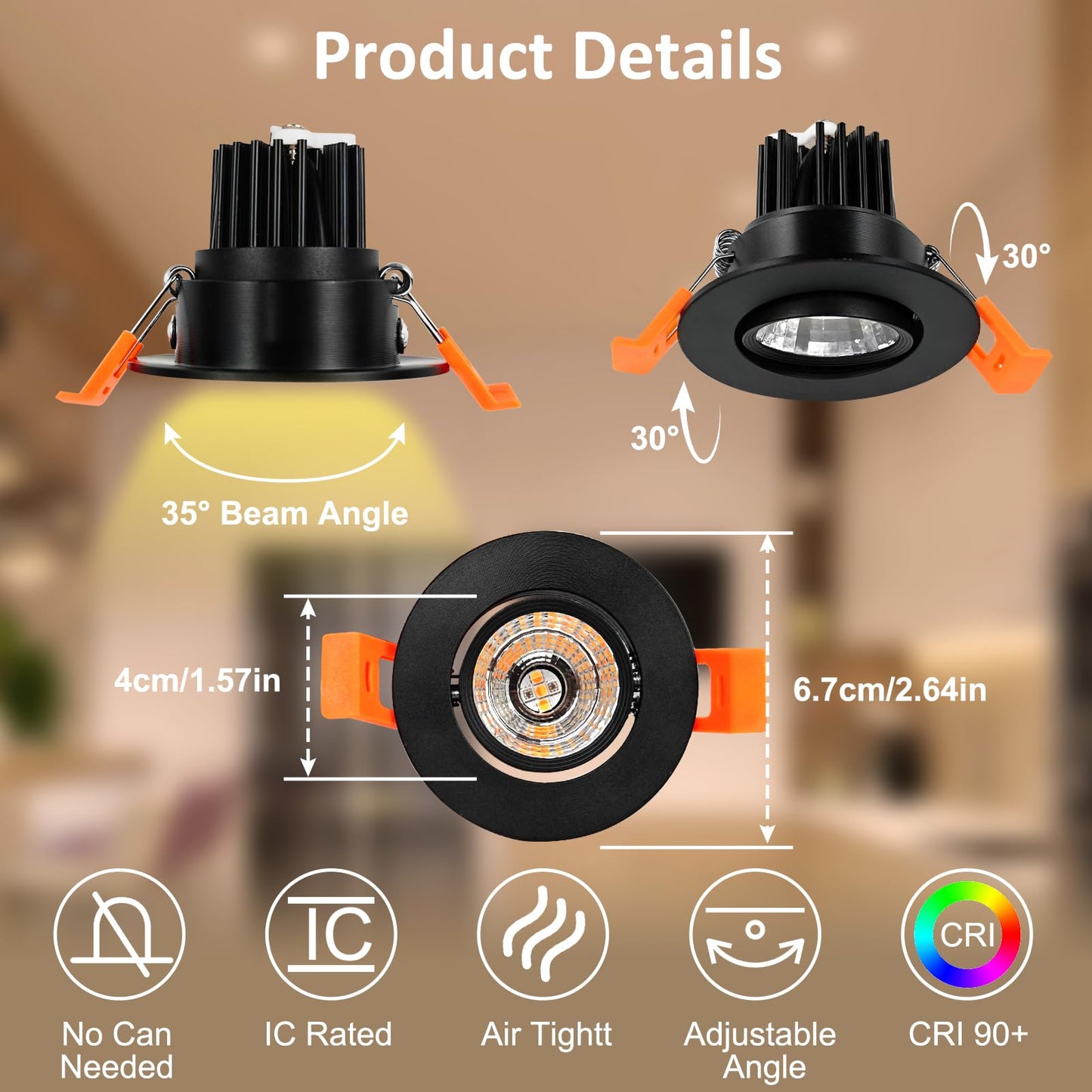 2" WiFi smart LED downlight, RGBCW, dimmable, Alexa/Google, 12-pack.