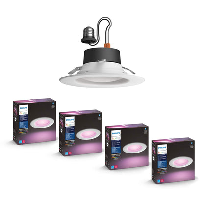 Philips Hue 6" recessed downlight, color+white ambiance, 4-pack, app, Alexa/Google/HomeKit.