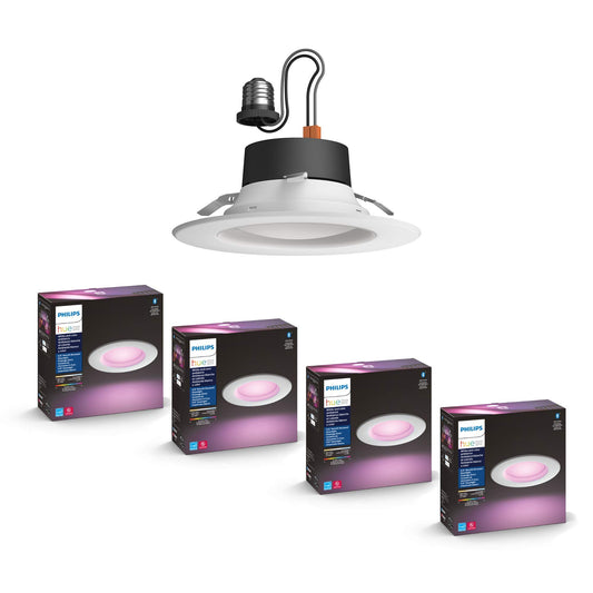 Philips Hue 6" recessed downlight, color+white ambiance, 4-pack, app, Alexa/Google/HomeKit.