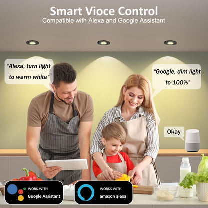 2" WiFi smart LED downlight, RGBCW, dimmable, Alexa/Google, 12-pack.