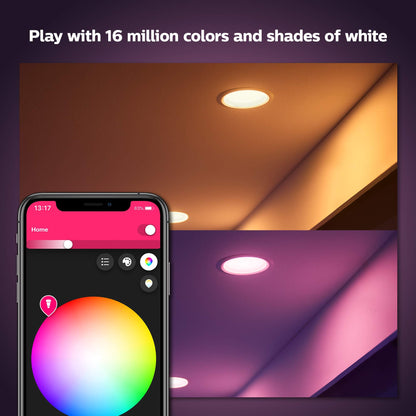 Philips Hue 6" recessed downlight, color+white ambiance, 4-pack, app, Alexa/Google/HomeKit.