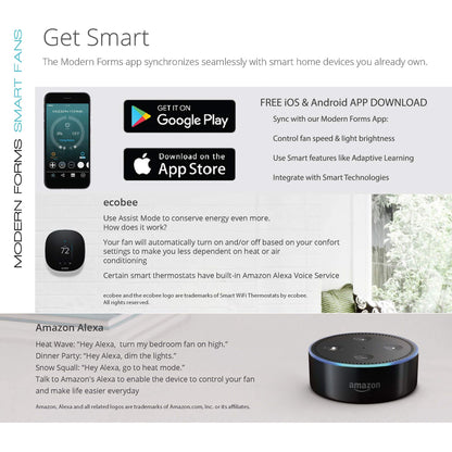 Axis 44" smart flush fan, 3000K LED, remote, Alexa/Google/Samsung/iOS/Android.