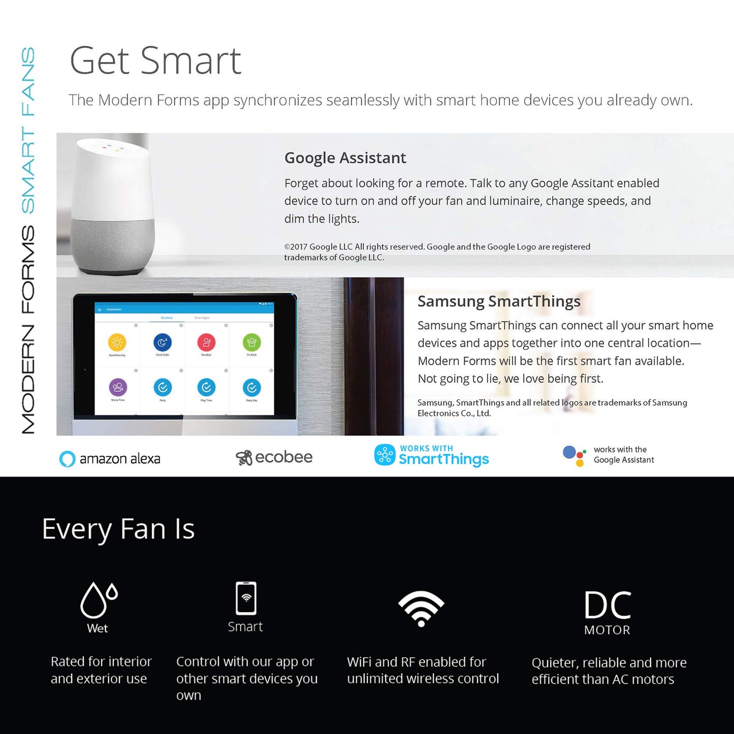 Axis 44" smart flush fan, 3000K LED, remote, Alexa/Google/Samsung/iOS/Android.